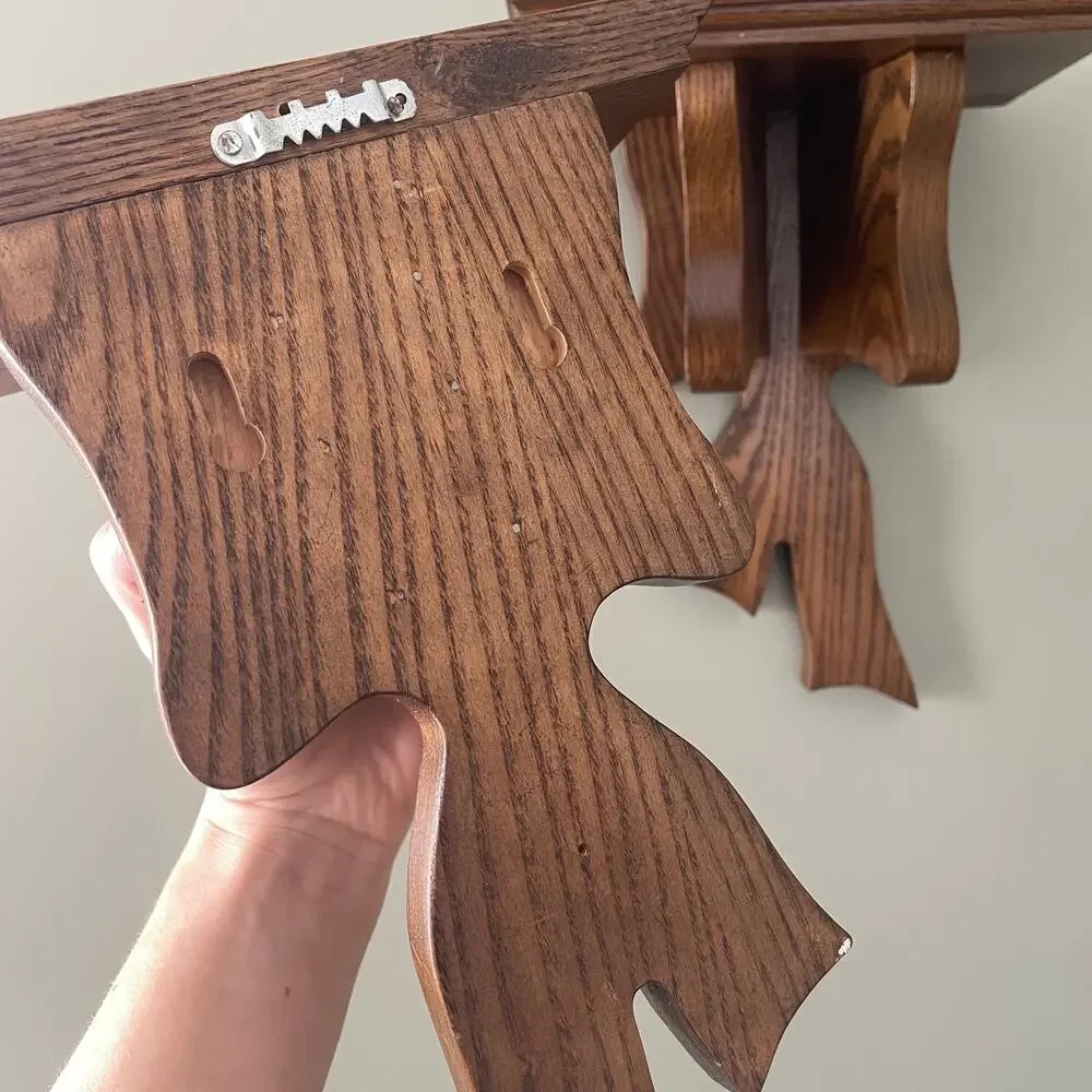 Vintage Solid Wood Coquette Bow Wall Shelf Set of 2
